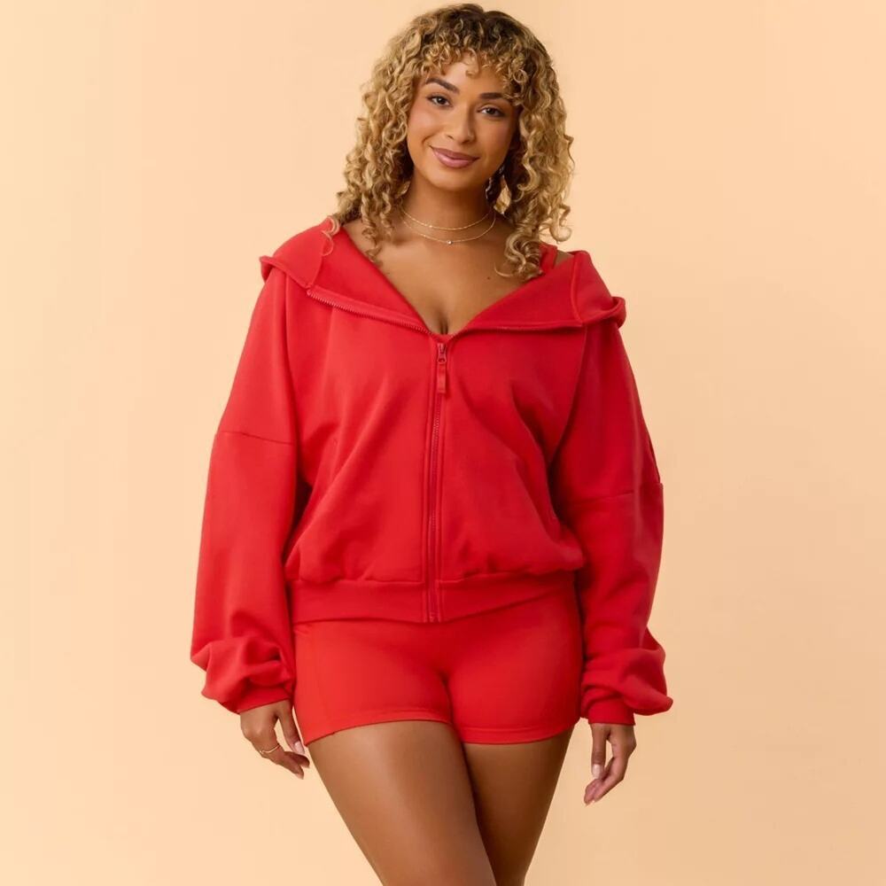Blogilates Women's Marshmallow Full Zip Hoodie Red Sweatshirt 3X